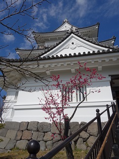 天守の入口with紅梅